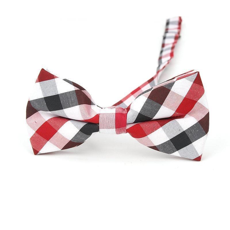 Checkered Cotton Bow Tie Pre-Tied GR Black on Red 