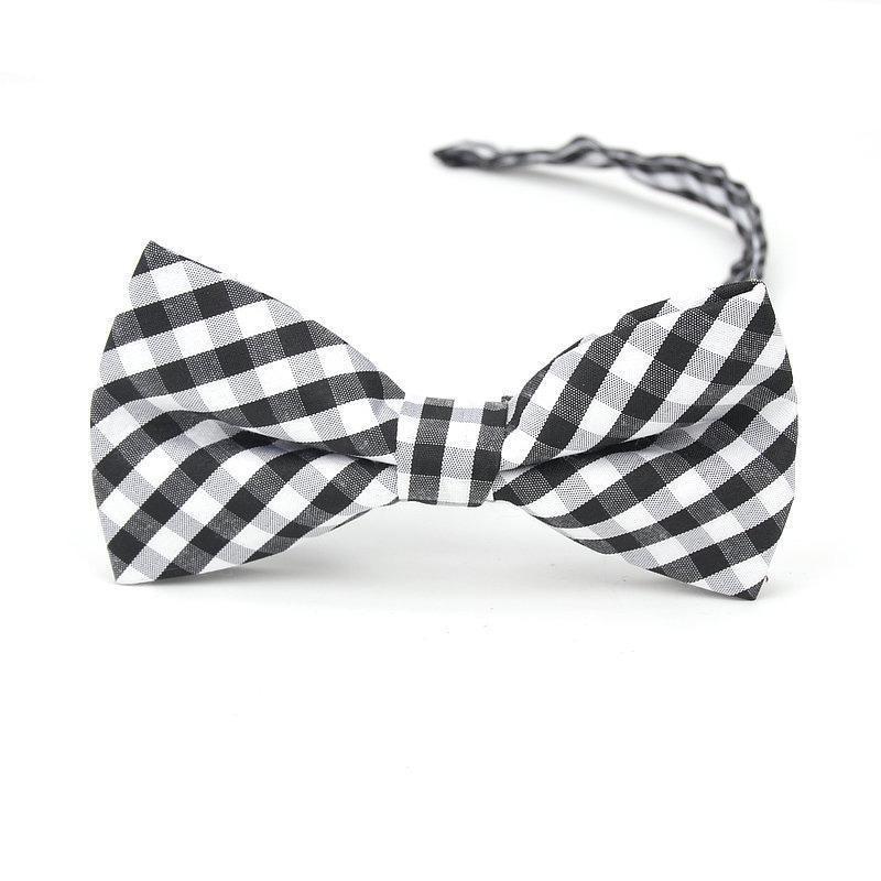 Checkered Cotton Bow Tie Pre-Tied GR Black on White 