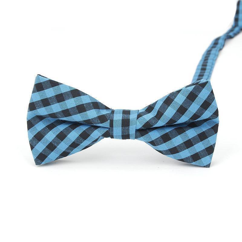 Checkered Cotton Bow Tie Pre-Tied GR Blue 