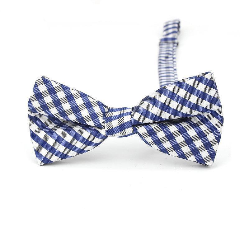 Checkered Cotton Bow Tie Pre-Tied GR Blue & Black 