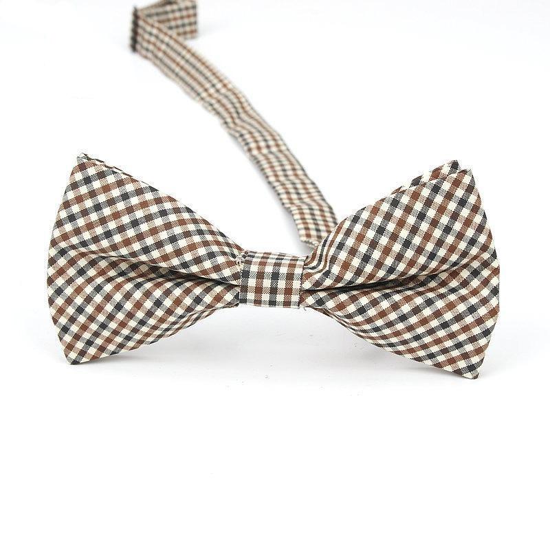 Checkered Cotton Bow Tie Pre-Tied GR Brown 