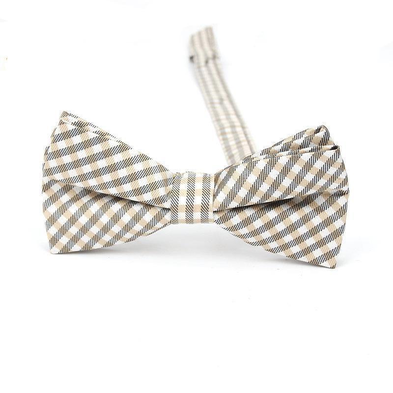 Checkered Cotton Bow Tie Pre-Tied GR Ivory 