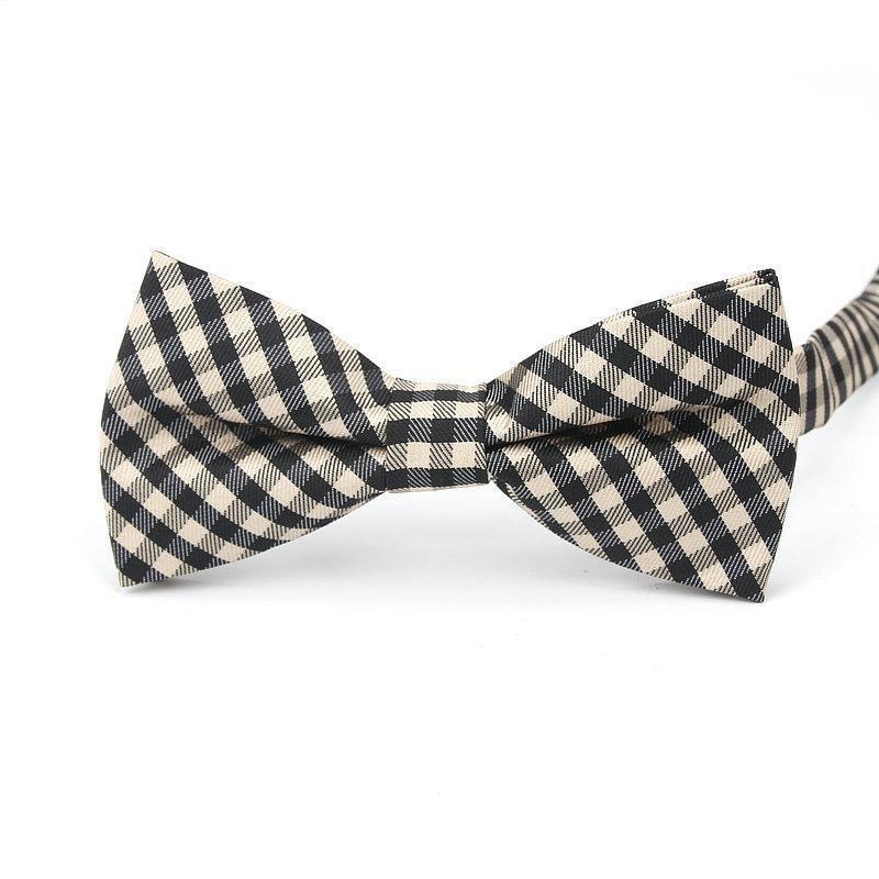 Checkered Cotton Bow Tie Pre-Tied GR Ivory Black 