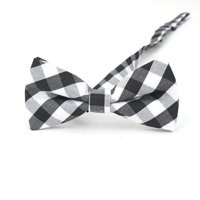 Checkered Cotton Bow Tie Pre-Tied GR Large Black 