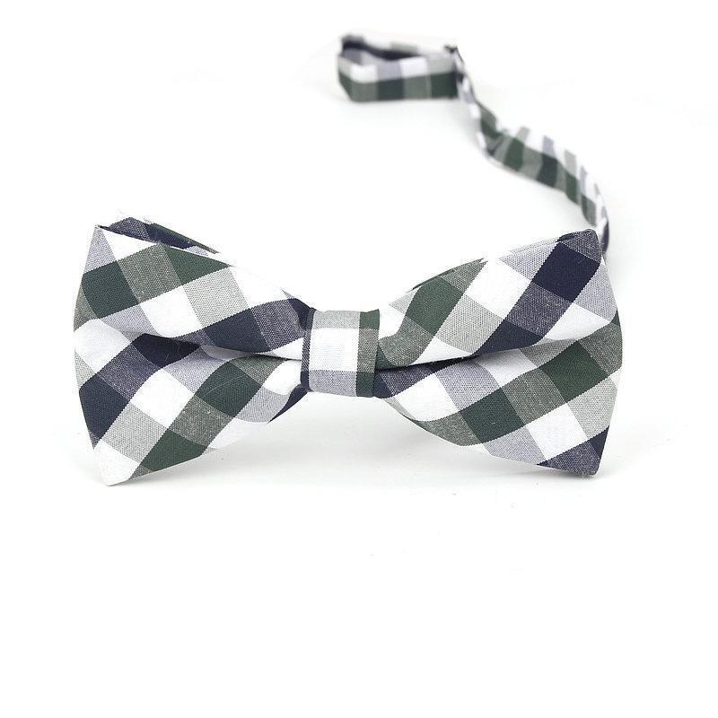 Checkered Cotton Bow Tie Pre-Tied GR Large Green 