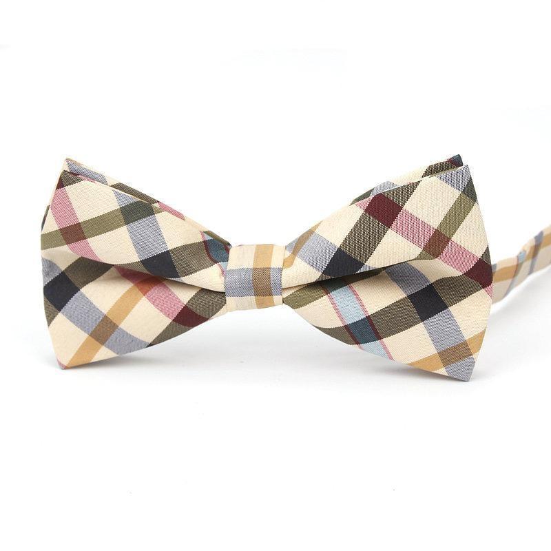 Checkered Cotton Bow Tie Pre-Tied GR Light Yellow 