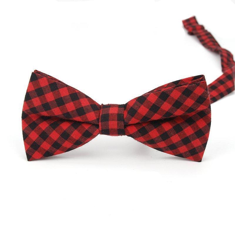 Checkered Cotton Bow Tie Pre-Tied GR Red & Black 