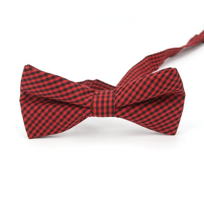 Checkered Cotton Bow Tie Pre-Tied GR Red Check 