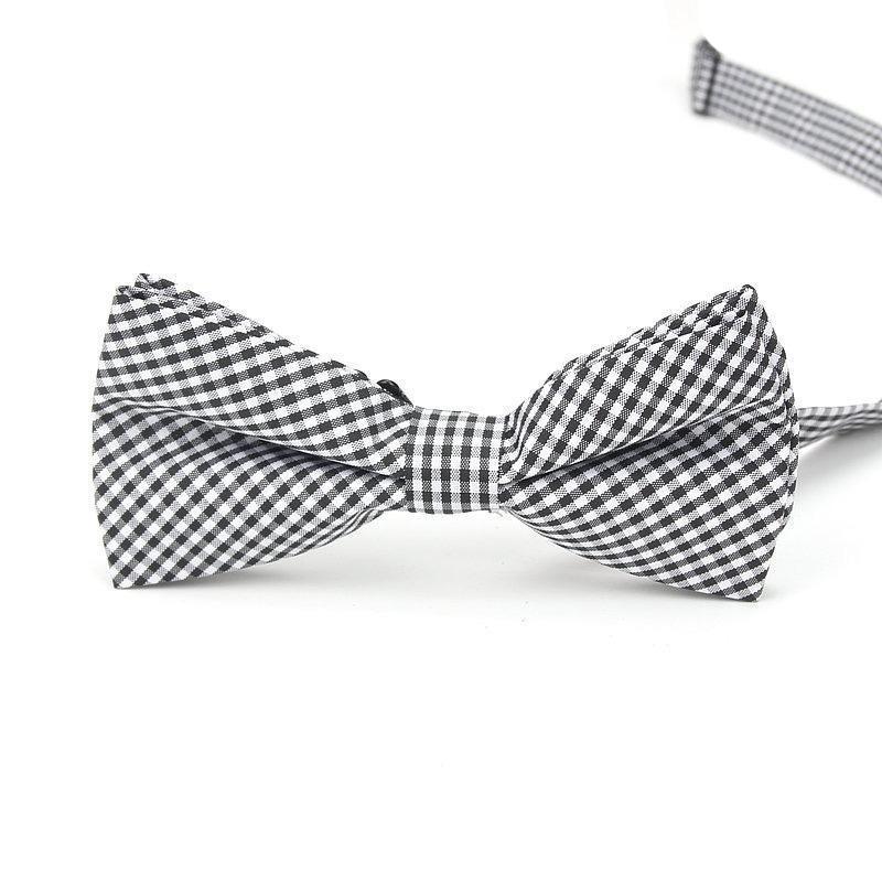 Checkered Cotton Bow Tie Pre-Tied GR Small Black 