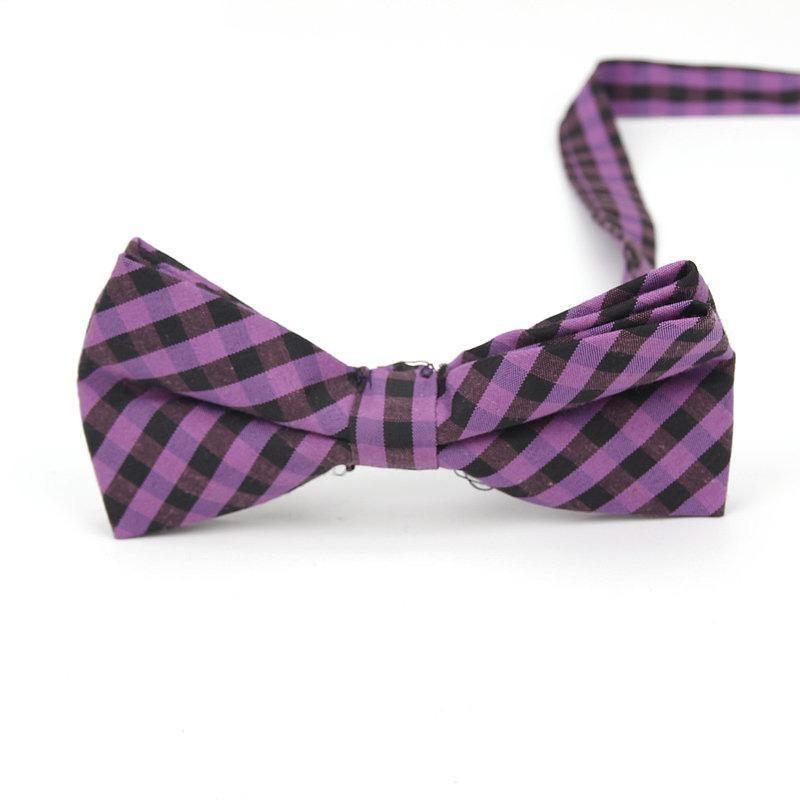 Checkered Cotton Bow Tie Pre-Tied GR Violet 