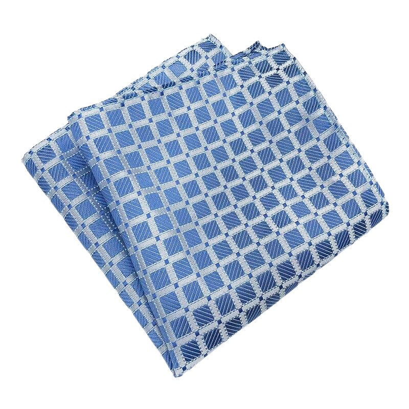 Checkered Silk Pocket Square GR Light Blue 