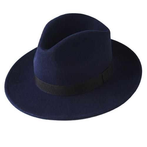 Classic Wool Felt Fedora Hat GR navy blue head size 56-57.5cm 