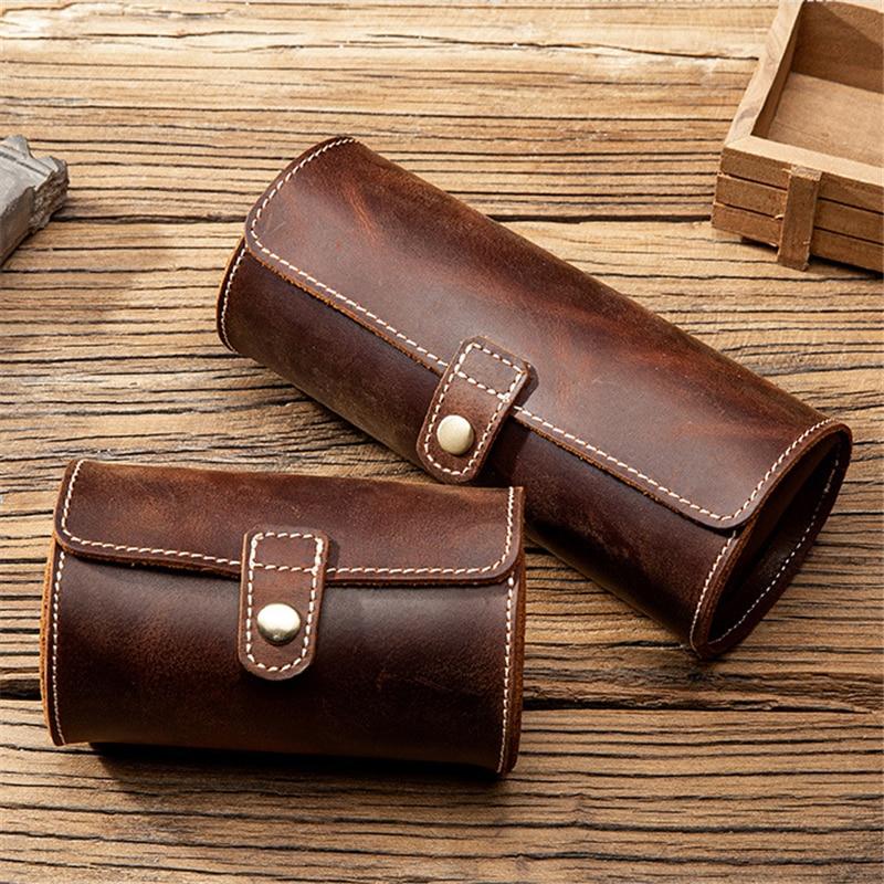 Clement Handstitched Leather Watch Roll Portable Case 2-3 Slots GR 