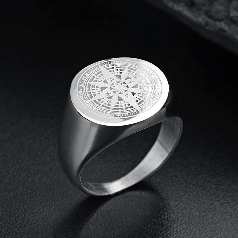 Compass Stainless Steel Signet Ring GR 