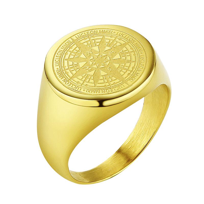 Compass Stainless Steel Signet Ring GR 7 Gold 