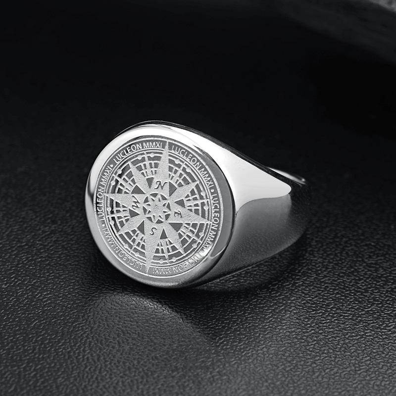 Compass Stainless Steel Signet Ring GR 