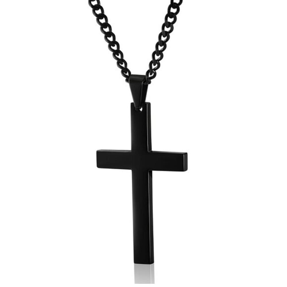 Cross Stainless Steel Pendants Necklace gntlmnrls Black 60CM 