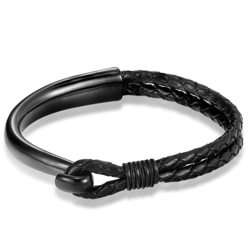 Dolfo Metal Hook Leather Braided Bracelet GR Black 21cm 