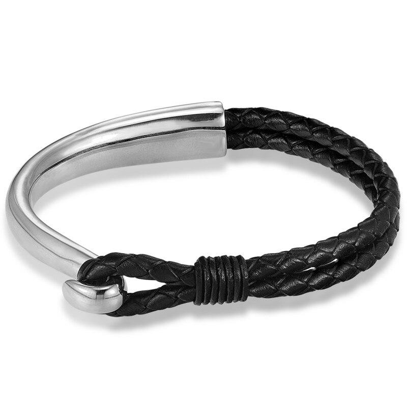Dolfo Metal Hook Leather Braided Bracelet GR Silver 21cm 