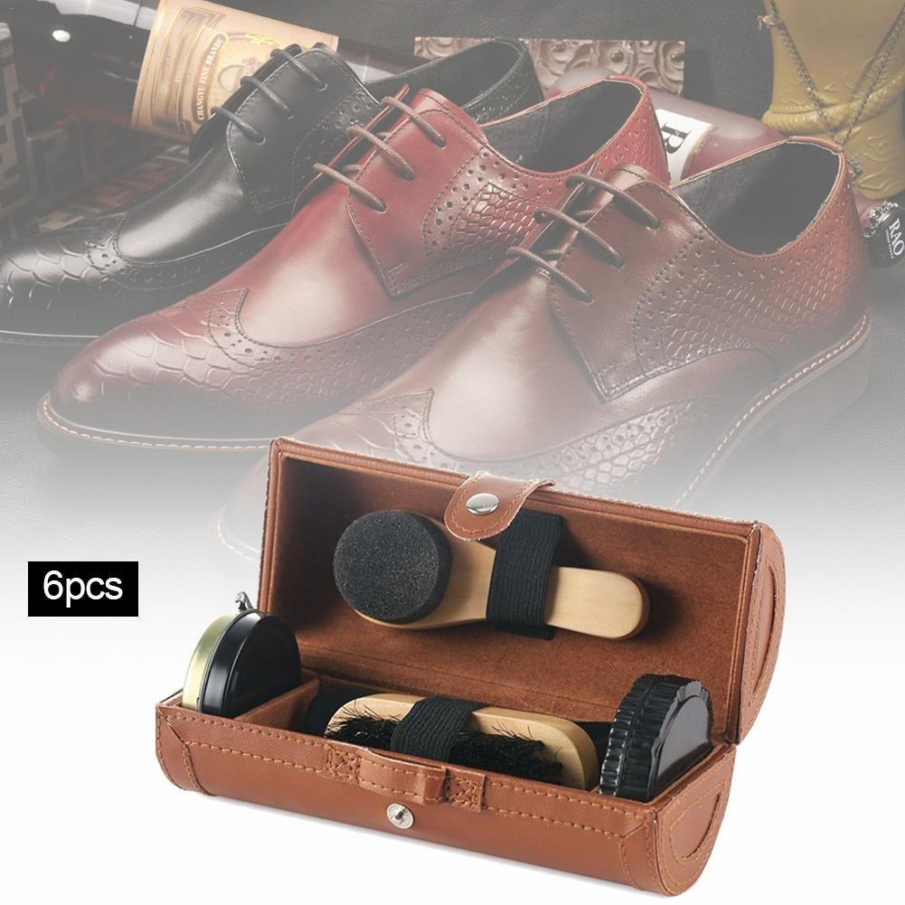 Elegant Leather Portable Shoe Care & Polish Kit 6 Pcs GR 