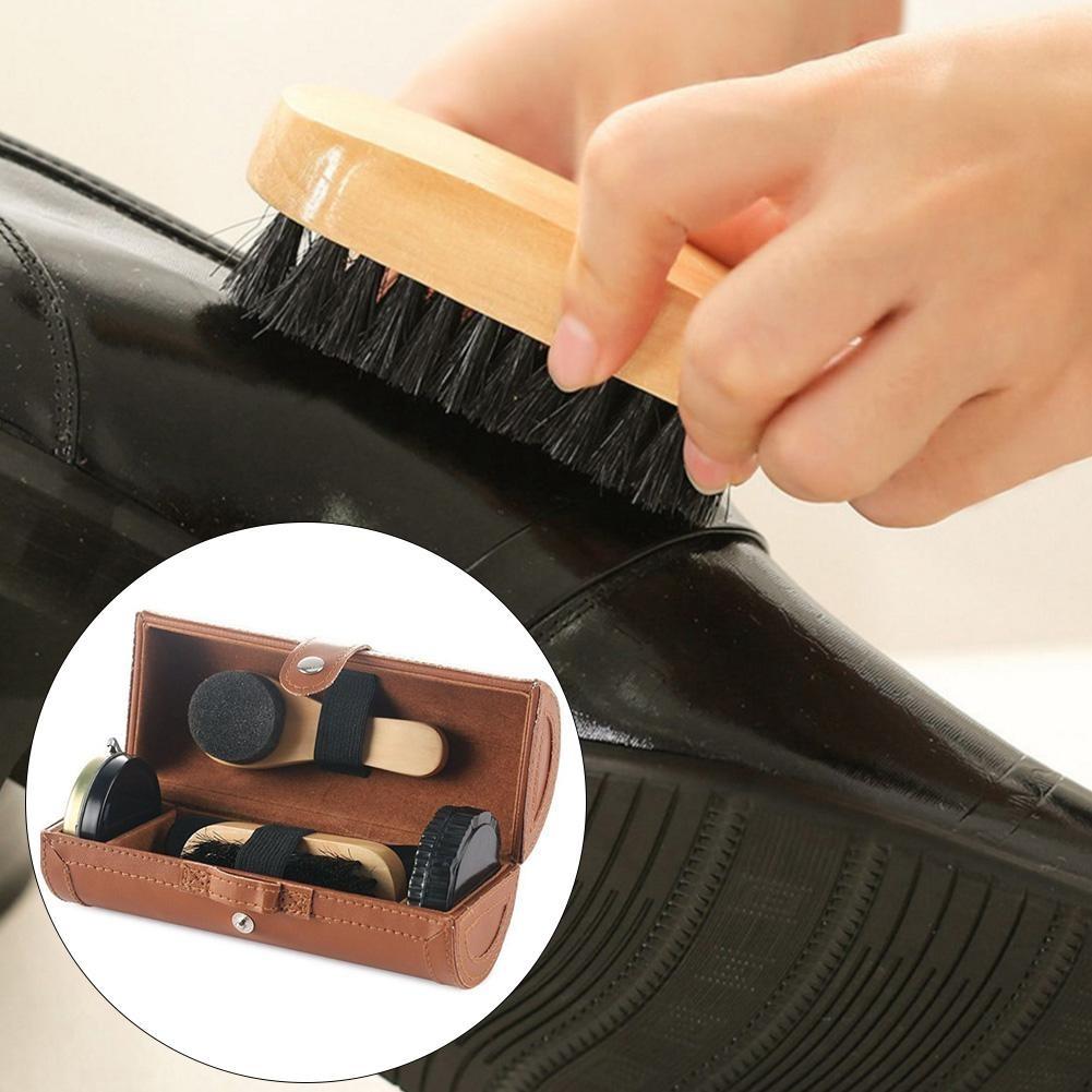 Elegant Leather Portable Shoe Care & Polish Kit 6 Pcs GR 