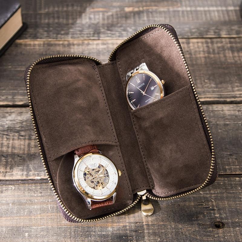 Ethan Rustic Leather 2 Slot Portable Watch Case GR 