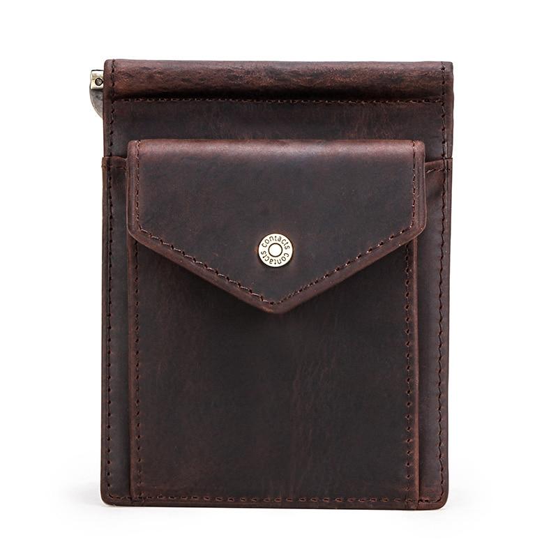 Federico Cow Leather Money Clip Wallet RFID GR Brown 