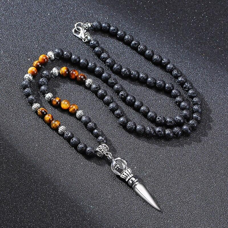 Fernando Steel & Brazilian Lava Beads Pendant Necklace GR 