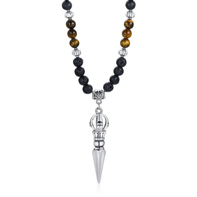 Fernando Steel & Brazilian Lava Beads Pendant Necklace GR Silver 