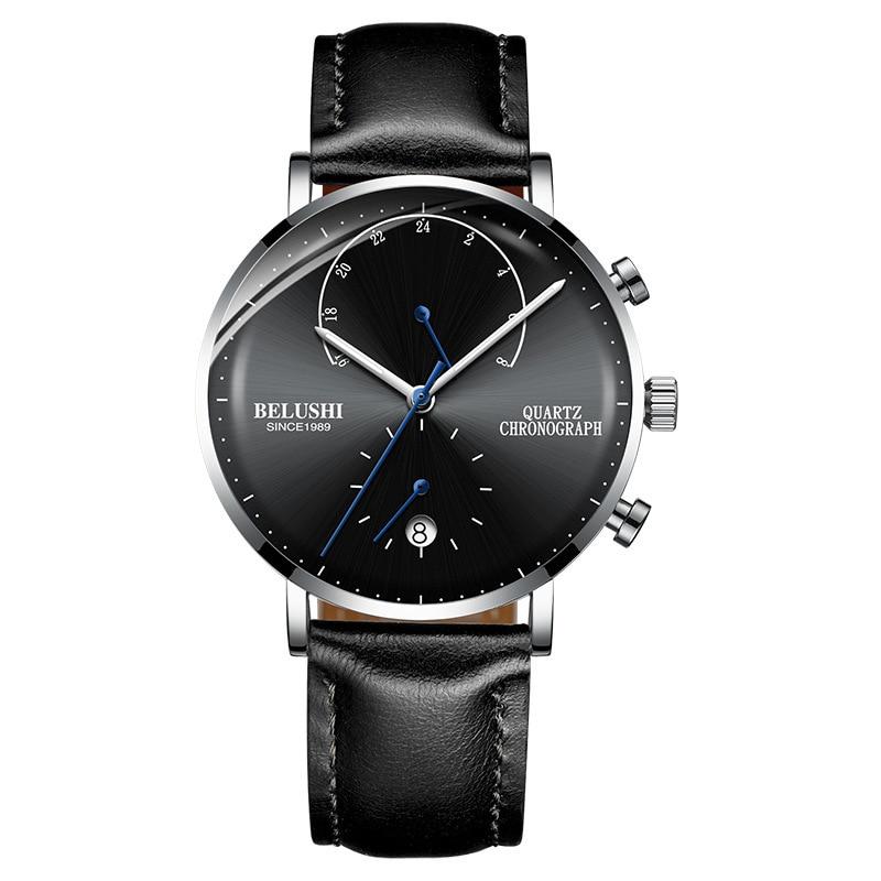 Fiero Classic Business Watch Belushi Silver , Black on Black Leather 