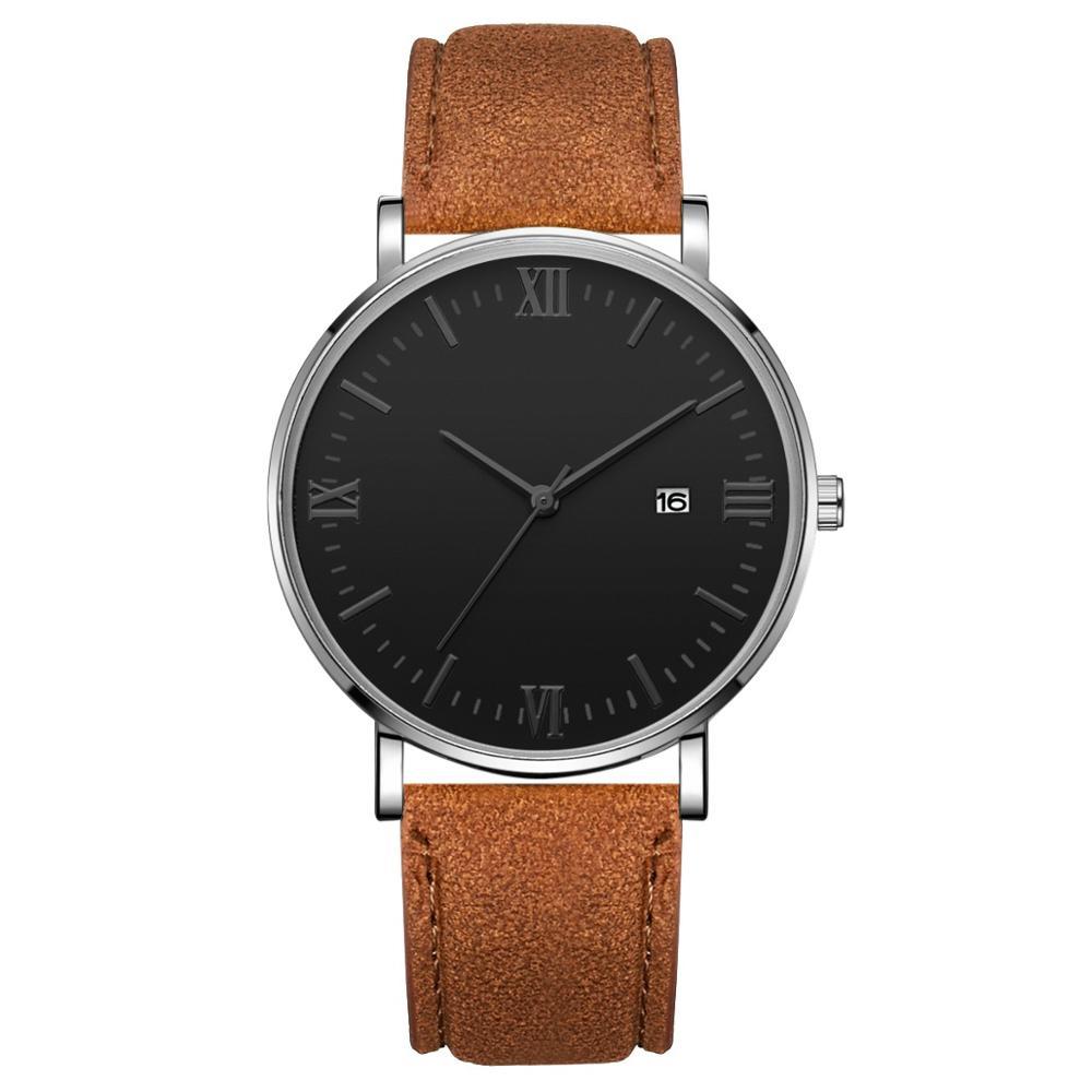 Flavio Classic Elegant Watch with Black Dial and Brown Belt MNML Silver Case 