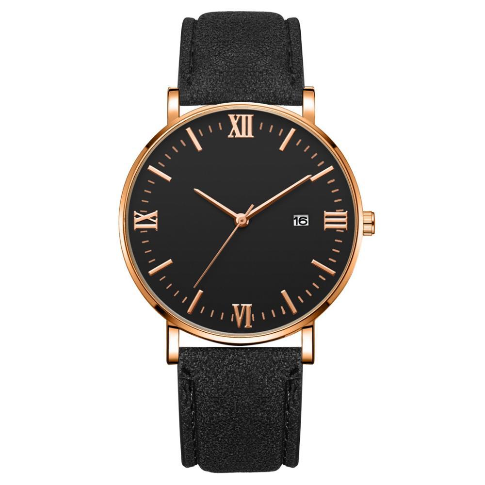 Flavio Classic Elegant Watch with Black Dial and Leather Belt MNML Rose Gold 