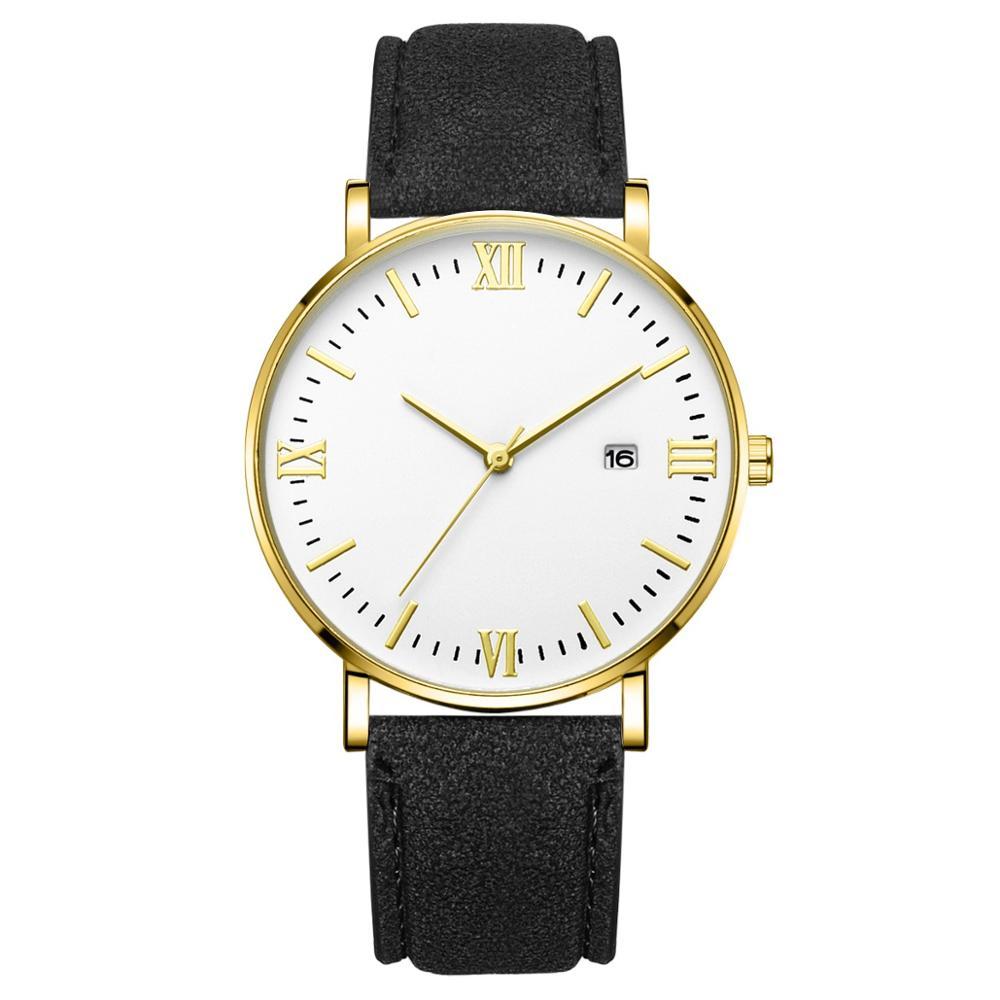 Flavio Classic Elegant Watch with White Dial and Black Belt gntlmnrls Golden 