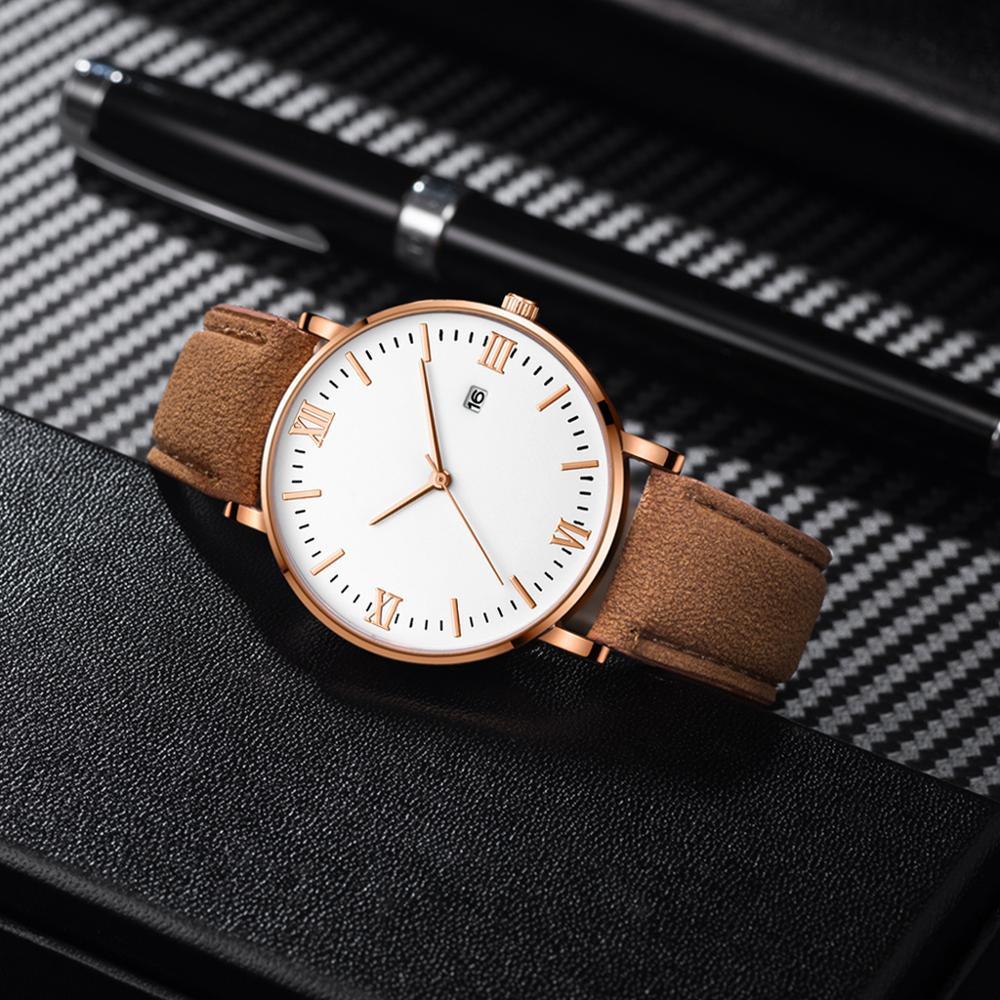 Flavio Classic Elegant Watch with White Dial and Brown Belt MNML 