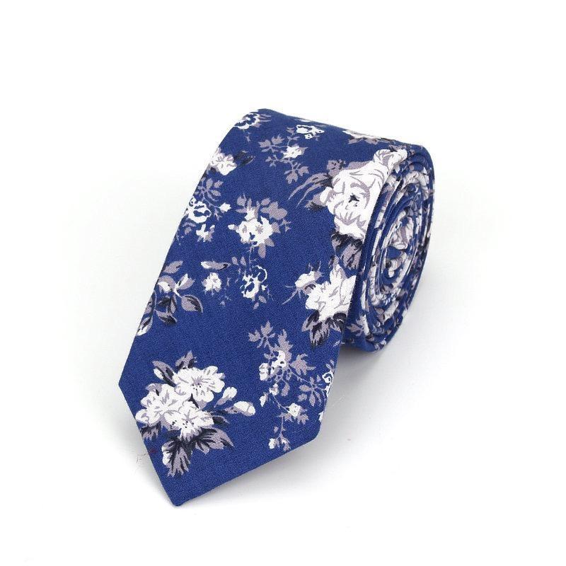 Floral Casual Cotton Boho Tie GR Dark Blue & White 