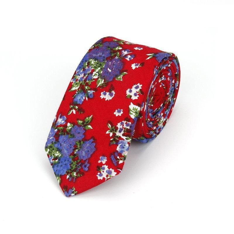 Floral Casual Cotton Boho Tie GR Red & Blue 