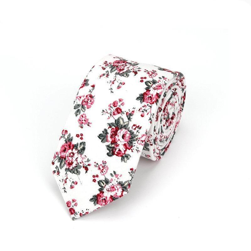Floral Casual Cotton Boho Tie GR White & Red 