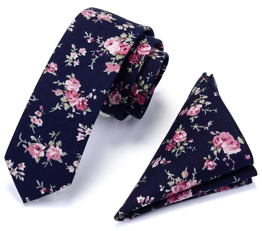 Floral Cotton Tie Set GR Navy & Pink 