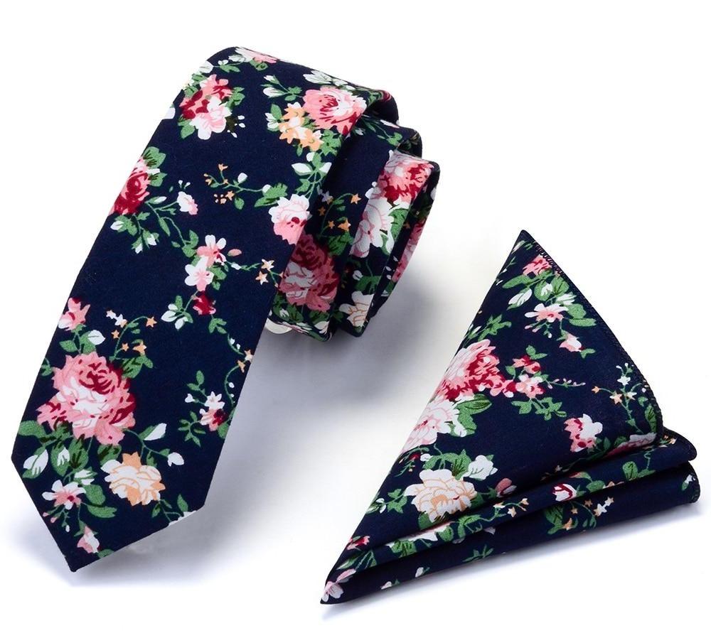 Floral Cotton Tie Set GR Navy Rose 