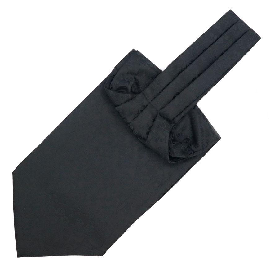 Floral Jacquard Solid Ascot Tie GR Black 