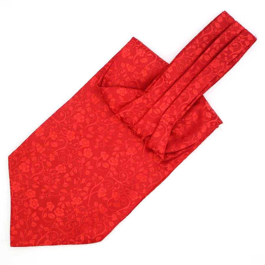 Floral Jacquard Solid Ascot Tie GR Red 