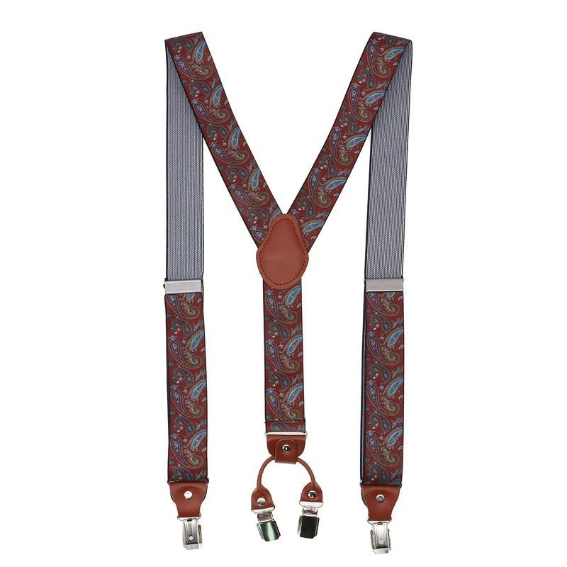 Florin Patterned Retro Leather 4 Clip Business Suspenders 35 mm GR 