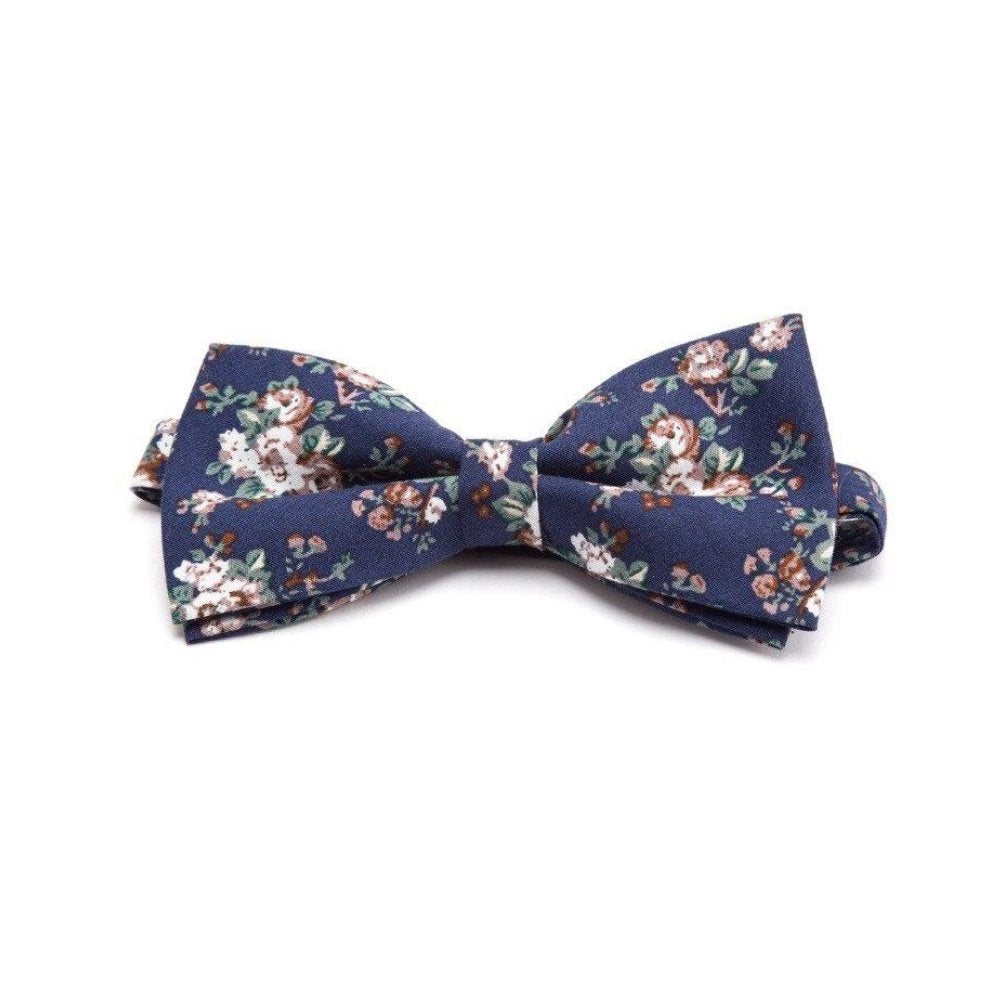Flowered Cotton Bow Tie Pre-Tied GR Blue 