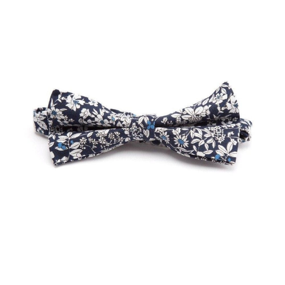 Flowered Cotton Bow Tie Pre-Tied GR Blue & White 