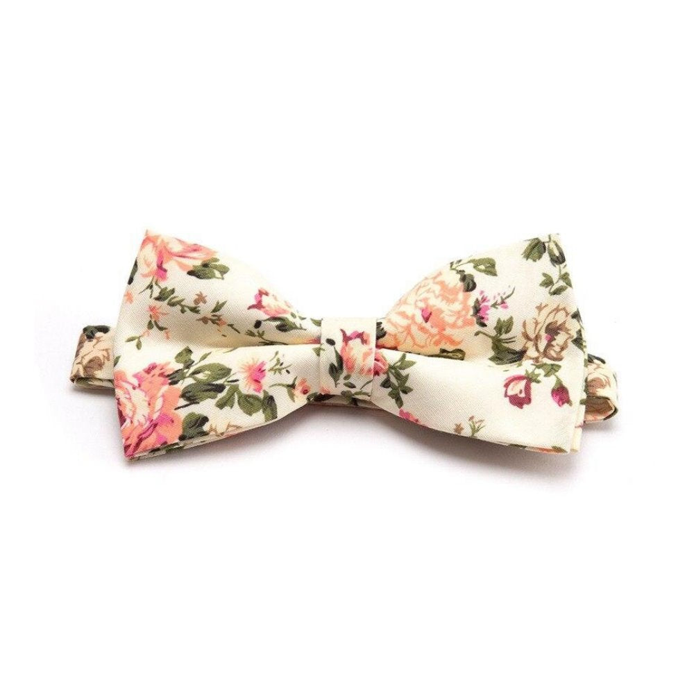 Flowered Cotton Bow Tie Pre-Tied GR Champagne 