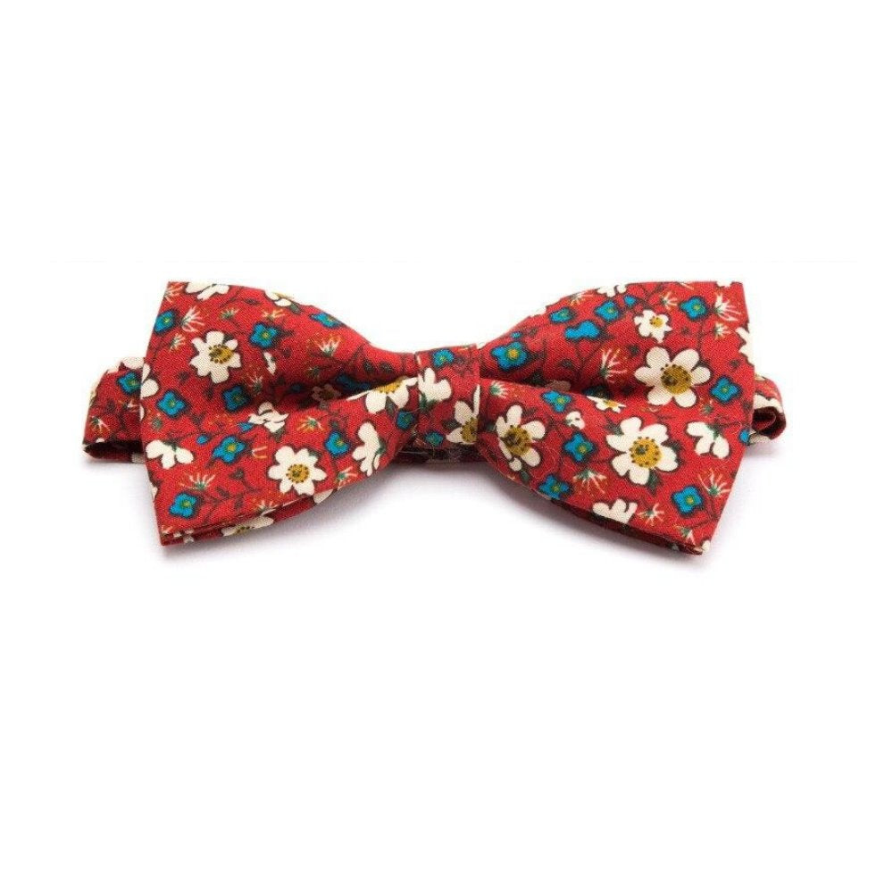 Flowered Cotton Bow Tie Pre-Tied GR Classic Red 