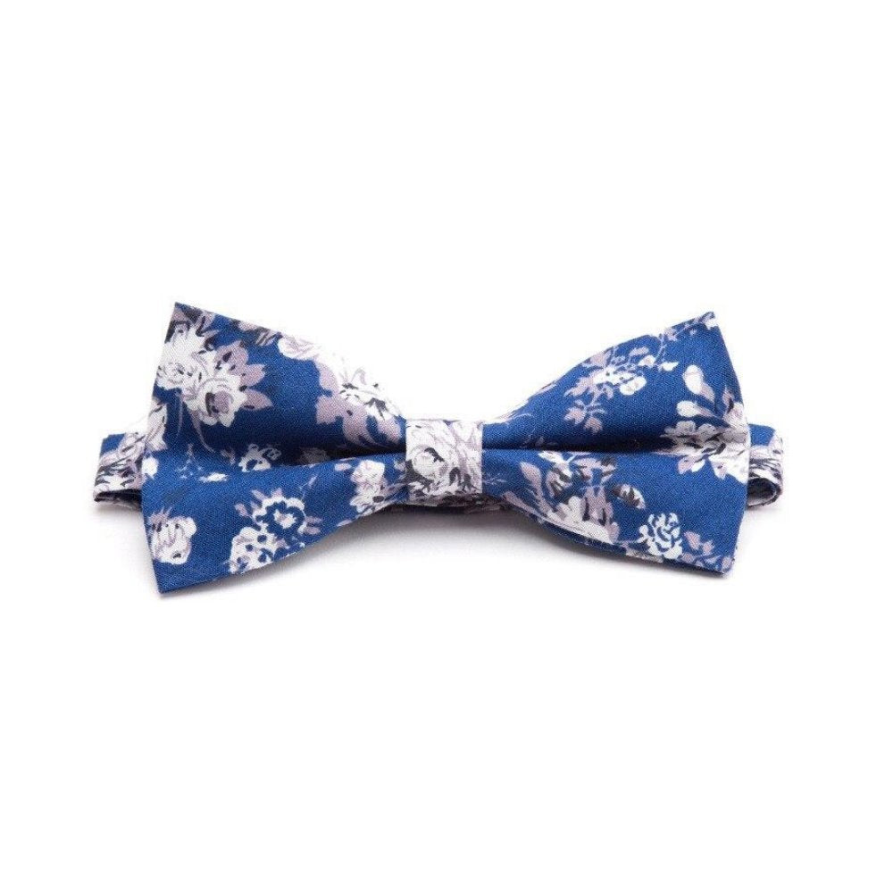 Flowered Cotton Bow Tie Pre-Tied GR Dark Blue 