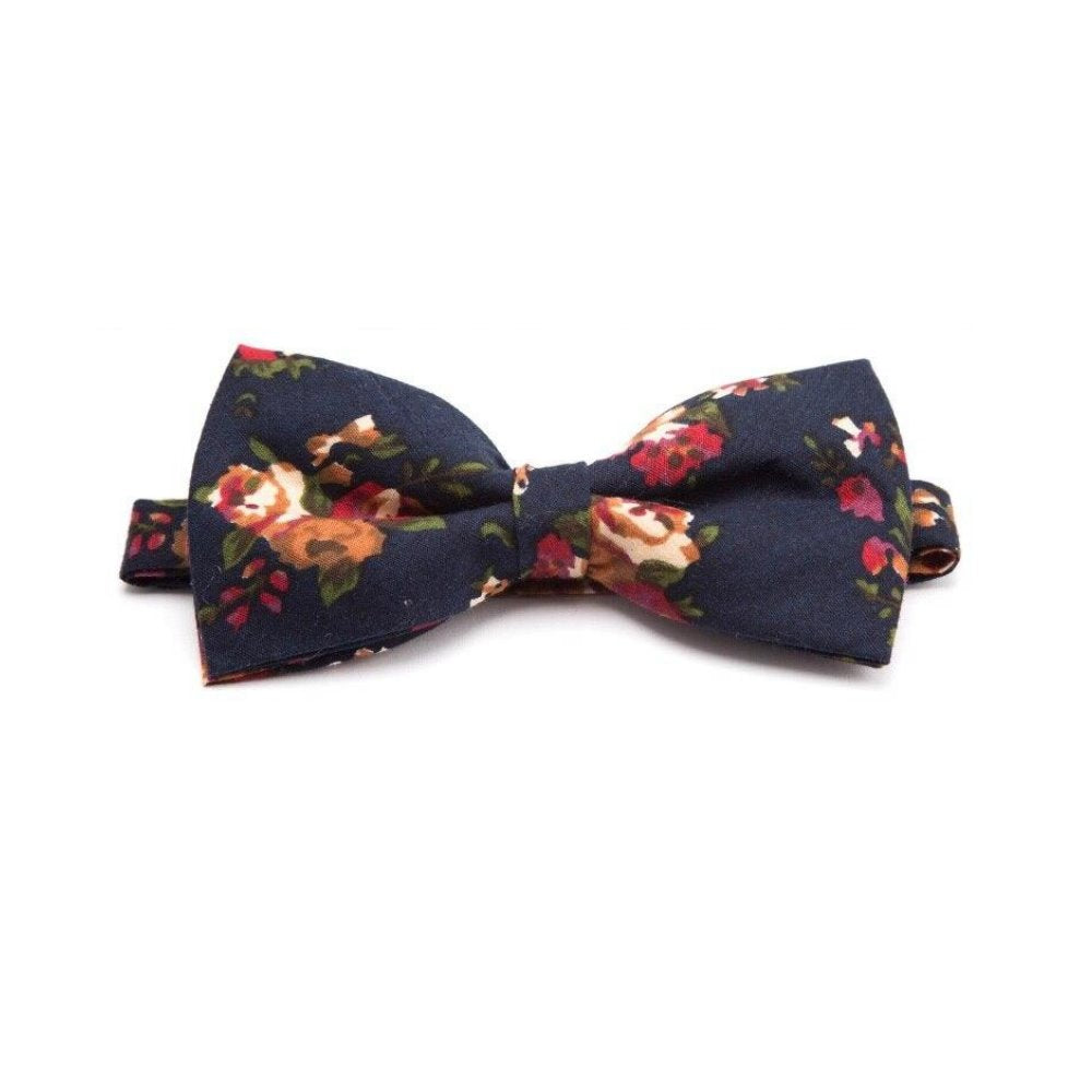 Flowered Cotton Bow Tie Pre-Tied GR Navy 
