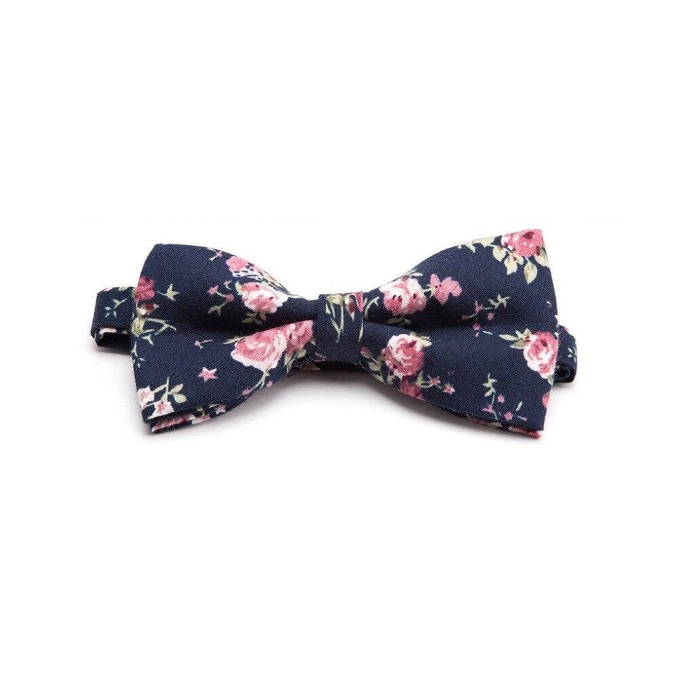 Flowered Cotton Bow Tie Pre-Tied GR Navy Blue 