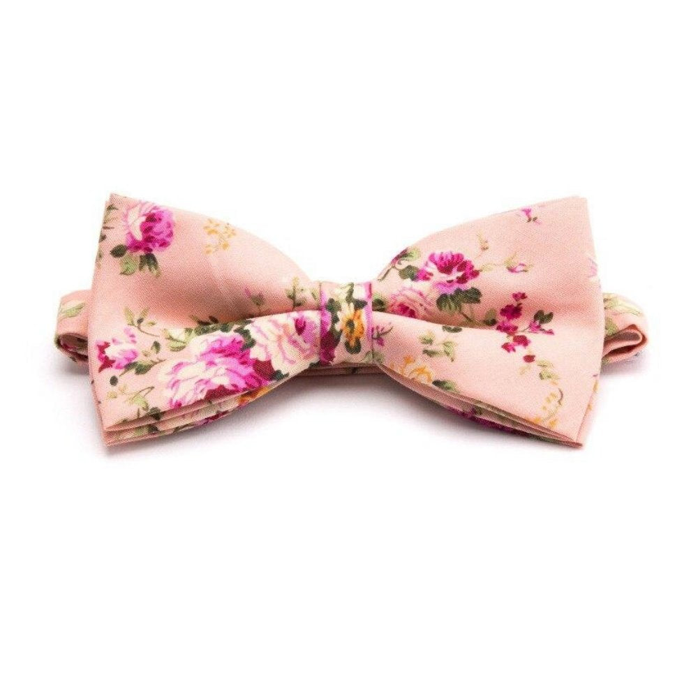 Flowered Cotton Bow Tie Pre-Tied GR Salmon 